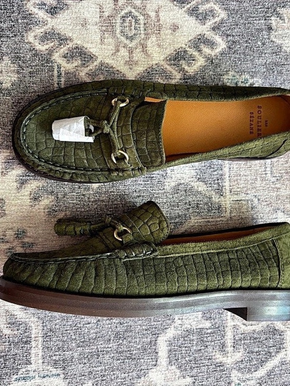 Sezane Pinch Grand Penny Green Moccasins US 8.5